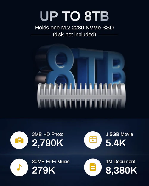 Внешний корпус для SSD высокой скорости TerraMaster D1 SSD PLUS DAS/up to 1 SSD PCIe NVMe M.2 2280/1xUSB4 40Gbps /1YW