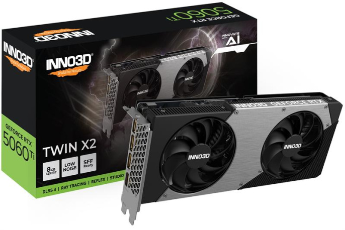 Видеокарта INNO3D RTX 5060 Ti Twin X2//RTX5060Ti, HDMI, DP*3, 8G,D7 (N506T2-08D7-193075N)