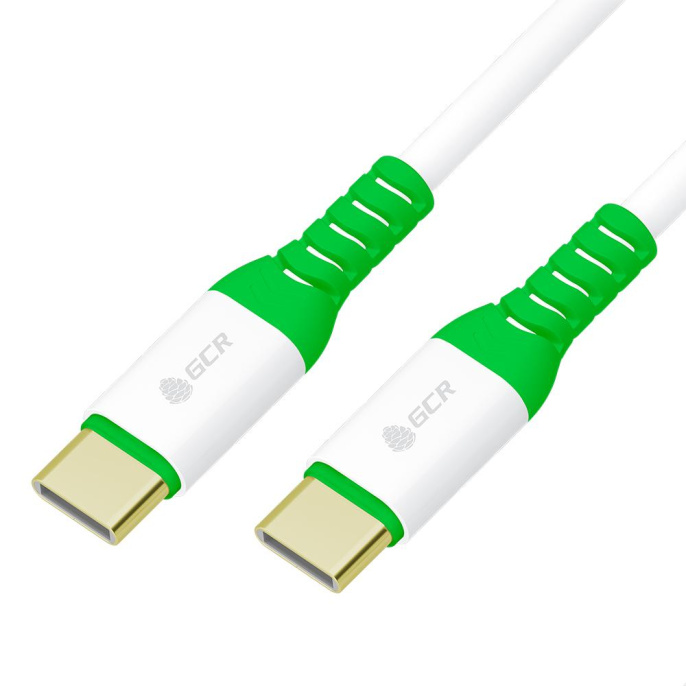 GCR PRO Кабель PREMIUM 3.0m TypeC / TypeC PD 60W, медь, быстрая зарядка для iPhone 15/16/17, силикон, белый, GOLD, AL корпус (GCR-56327)