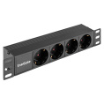 Блок розеток 10" с разъемом C14 ExeGate ServerPro PDU-10H401 Al-4S-C14 10", 1U, Алюминий, 4*EU/Тип F Schuko , C14, ШхВхГ : 274х45х45 мм, черный, RTL EX298596RUS