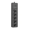 Сетевой фильтр QUMO Power Bar PRO 6SP4U P-0006, 5 независимо отключаемых розеток, 2500 Вт, 10A, кабель 2м 3 мм чистая медь, пожаробезопасный пластик, евровилка, 3 USB порта 3,1A суммарно 42091