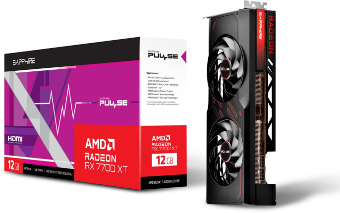 Видеокарта Sapphire PCI-E 4.0 11335-04-20G PULSE RX 7700 XT GAMING AMD Radeon RX 7700XT 12Gb 192bit GDDR6 2171/18000 HDMIx2 DPx2 HDCP Ret