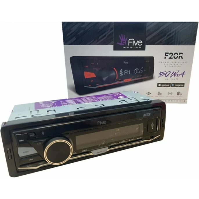 Автомагнитола FIVE 1din, красная, Bluetooth, USB, AUX, SD, FM, 4х50 F20R FIVE F20R