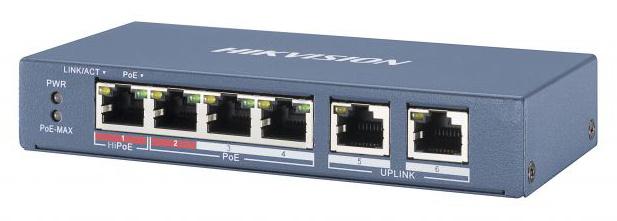 Коммутатор Hikvision DS-3E0106HP-E 4x100Мбит/с 2PoE+ 1PoE++ 60W неуправляемый