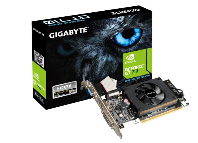 Видеокарта VGA GIGABYTE NVIDIA GeForce GT 710 2GB, DDR3/64-bit, PCIe 2.0, 1xD-Sub, 1xDVI-D, 1xHDMI 1.4, 1-slot GV-N710D3-2GL