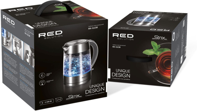 Чайник электрический Red Solution RK-G138 1.7л. 2200Вт серый корпус: стекло