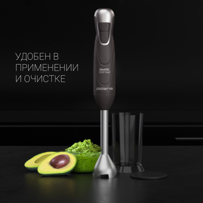 Блендер Polaris Silent PHB 1384, погружной, черный/серебристый