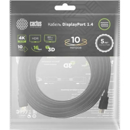 Кабель аудио-видео Cactus CS-DP-DP-1.4-10,  DisplayPort (m) -  DisplayPort (m),  ver 1.4,  10м, GOLD,  черный
