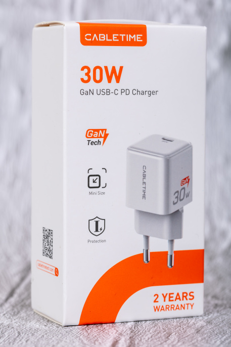 Сетевое зарядное устройство CABLETIME GA30W (CT-GAN30-PW) GaN PD3.0 30 Вт, белый