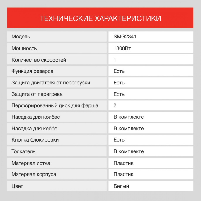 Мясорубка Starwind SMG2341 1800Вт белый