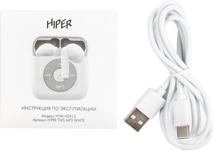 Наушники HIPER TWS MP3 HDX15, Bluetooth, вкладыши, белый [htw-hdx15]