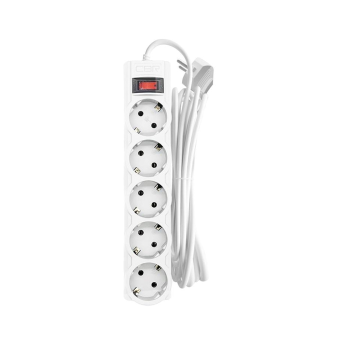 CBR Сетевой фильтр CSF 2505-3.0 White PC, 5 евророзеток, длина кабеля 3 метра, цвет белый пакет