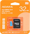 Карта памяти microSDHC UHS-I U1 A-Data Premier 32 ГБ, 85 МБ/с, 10X, Class 10, AUSDH32GUICL10A1-RA1,  1 шт., переходник SD