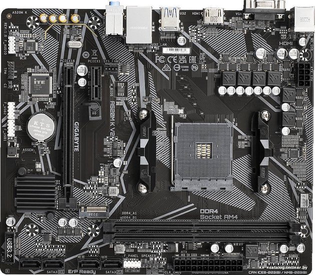 Материнская плата Gigabyte A520M K V2 Soc-AM4 AMD A520 2xDDR4 mATX AC`97 8ch 7.1 GbLAN RAID+VGA+HDMI