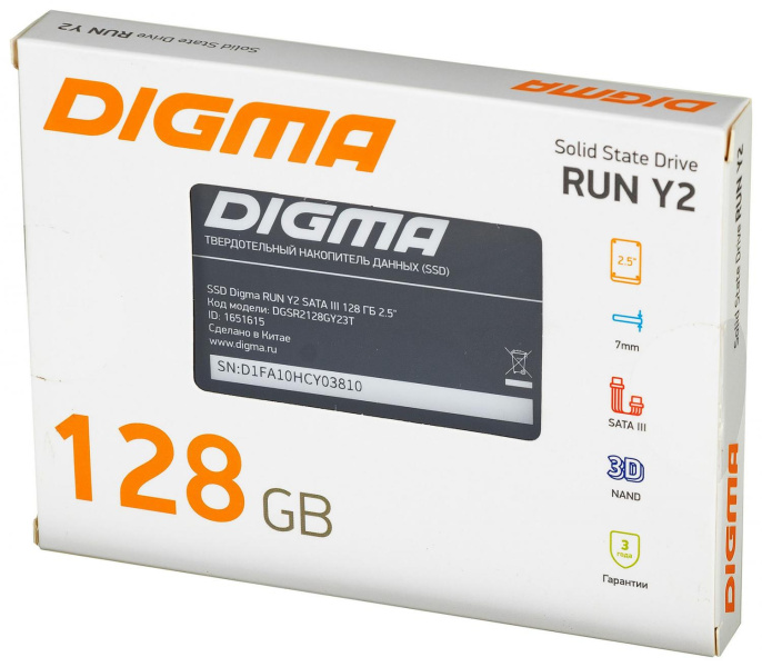 SSD накопитель Digma Run Y2 DGSR2128GY23T 128ГБ, 2.5", SATA III, SATA, rtl