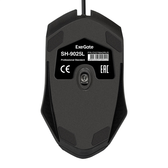 Мышь ExeGate Professional Standard SH-9025L-OEM USB, оптическая, 1000dpi, 3D, 3 кнопки и колесо прокрутки, длина кабеля 2м, черная, brown box EX279942RUS