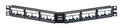 PANDUIT Модульная панель угловая Mini-Com 24порта со съемными рамками для установки модулей с маркировкой 1U/ Patch Panel, 24 Port, Angled, Black CPPLA24WBLY