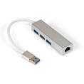 Кабель-адаптер ExeGate EXE-77U3T-45 (USB3.0 --> 3xUSB3.0 + 1xRJ45 UTP 1000Mbps RTL8153, корпус алюминиевый, серебристый) EX294185RUS