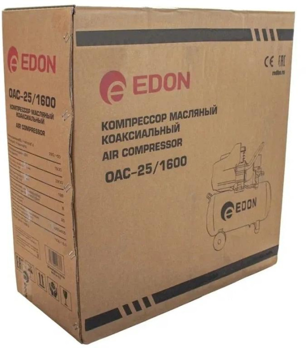 Компрессор поршневой Edon OAC-25/1600 масляный 198л/мин 25л 1600Вт красный (39776)