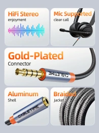 Удлинительный аудиокабель CABLETIME CF19E (CT-AE35M-AG0.5) 0,5 м, стерео 3,5 мм - Black Braided
