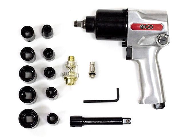 Пневмогайковерт 1/2" ECO AIW-600 с лубрикатором и головками 1/2", 7000 об/мин, 204л/мин