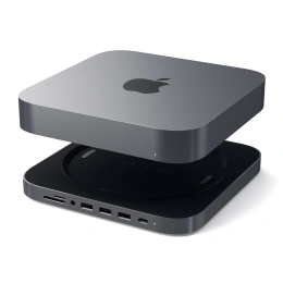 USB док станция с подставкой Satechi Mac Mini Stand & Hub для Mac Mini. Порты: 1x USB-C, 3 x USB, 3,5mm AUX, SD, microSD. Цвет: серый космос. (ST-ABHFM)