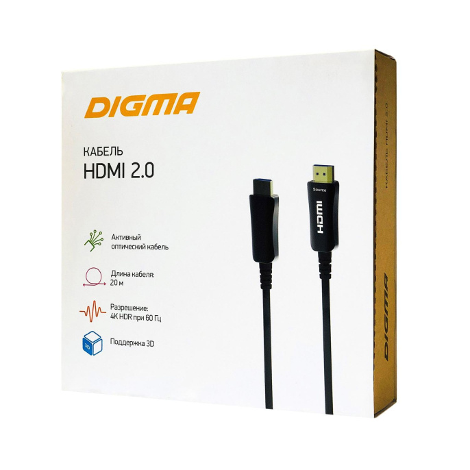 Кабель аудио-видео Digma HDMI 2.0 AOC HDMI m /HDMI m 20м.1196930 позолоч.конт. черный BHP AOC 2.0-20