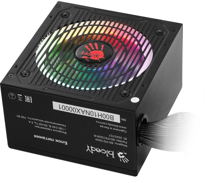 Блок питания BLOODY BD-PS700W, 700Вт, 80 PLUS WHITE, 120мм, черный, retail [bd-ps700w-r]