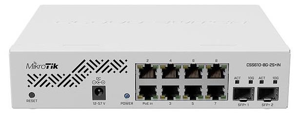 Коммутатор MIKROTIK CSS610-8G-2S+IN, управляемый