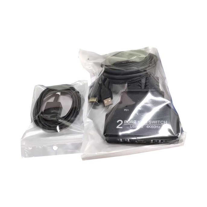 ORIENT HS21HC, HDMI KVM переключатель на 2 устройства, порты HDMI + 2xUSB клавиатура+мышь + 2xUSB 2.0, поддержка 4K@60Hz, встроенные кабели 2xHDMI+2xUSB2.0 1.2 метра, 33330