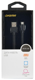 Кабель Digma micro USB m - USB m , 2м, 2A, черный [microusb-2m-blk]