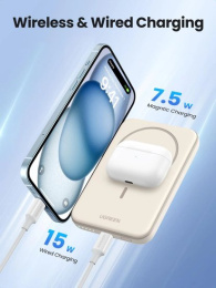 Внешний аккумулятор магнитный UGREEN PB560 25207 5000mAh Magnetic Wireless Power Bank 15W. Цвет: белый