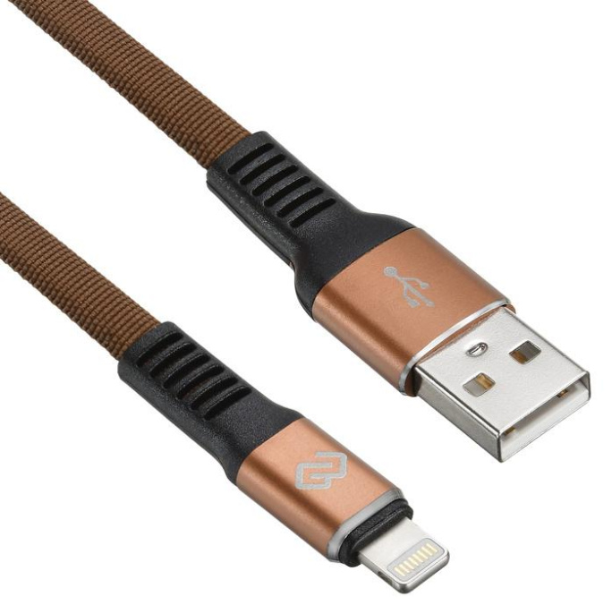Кабель Digma Lightning m - USB m , 1.2м, плоский, в оплетке, 2A, коричневый [light-1.2m-flat-br]