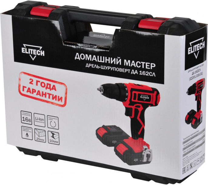 Дрель-шуруповерт Elitech ДА 162СЛ аккум. патрон:быстрозажимной кейс в комплекте E2201.016.01