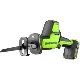 Пила сабельная GreenWorks GPT-CRS-25, 24V, б/щет, 0-3000/мин, рез 80мм по дереву, LED, 1x2Ач, ЗУ, коробка 1200507VUA