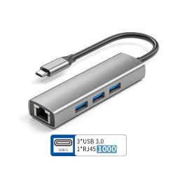 ORIENT JK-341N, Type-C разветвитель-сетевая карта USB 3.2 Gen1 5 Гбит/c , порты: 3xUSB-A + RJ45 Gigabit Ethernet, RTL8153, 100/1000 Мбит/с, кабель USB Type-C, алюминиевый корпус, серебристый 33309