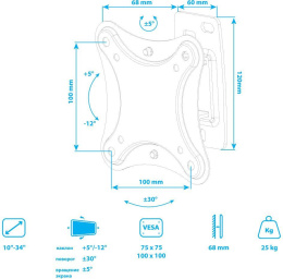 Кронштейн для телевизора Kromax CORBEL-1, 10-32", настенный, поворот и наклон,  черный [90461]