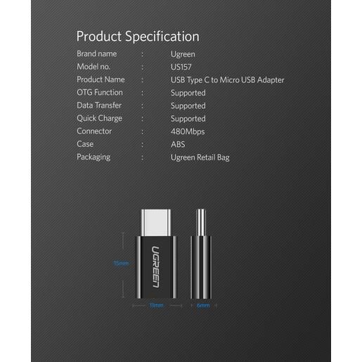 Адаптер UGREEN US157 30391 USB-C to Micro USB Adapter. Цвет: черный