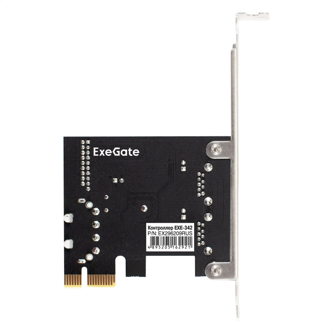 Контроллер ExeGate EXE-342 (PCI-E x1 v2.0, 2*USB3.0 ext.+ 1*19pin int. (внутренние коннекторы для подключения 2*USB3.0 портов на корпусе), разъем доп.питания, VIA Labs Chipset VL805) EX296209RUS