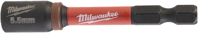 Насадка магнитная торцевая Milwaukee Shockwave 1/4" Hex-5.5ммx65мм 4932492434 магнитный наконечник, подходит для применений с высоким крутящим моментом и ударами, термическая обработка