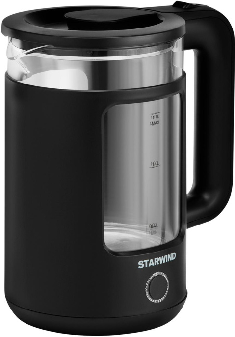 Чайник электрический Starwind SKG1053 1.7л. 1800Вт черный корпус: стекло