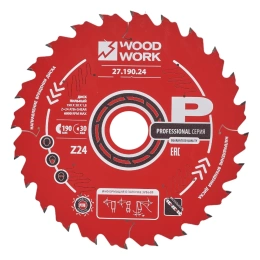 Диск пильный 190x30x1.8/1.1 мм, A=18° ATB + 8 SHEAR, Z=24 WOODWORK 27.190.24