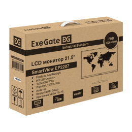 Монитор с аудио выходом 21.5" ExeGate SmartView EP2207 (IPS LED Grade A+, FHD, 1920x1080@75Гц, 16:9, 250cd/m2, 1000:1, 178°/178°, 5ms, D-Sub, HDMI, audio-out, Flicker-free, Low Blue Light, кабель HDMI 1.5м, VESA, регулировка наклона (tilt), черный) EX2955