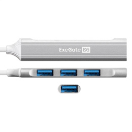 Exegate EX298168RUS USB-Хаб концентратор 4-в-1 ExeGate DUB-3213C кабель-адаптер USB3.0 Type-C -- 3xUSB2.0, 1xUSB3.0, Plug&Play, Серебристый