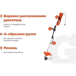 Электрический триммер Gigant с верхним положением двигателя 1,5 кВт, леска-нож GTOP-01