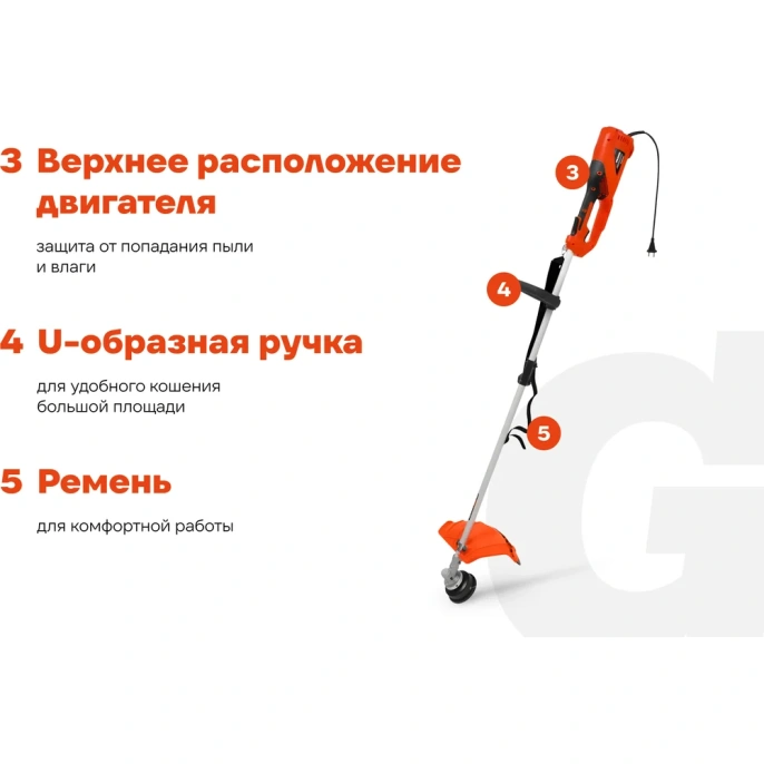 Электрический триммер Gigant с верхним положением двигателя 1,5 кВт, леска-нож GTOP-01